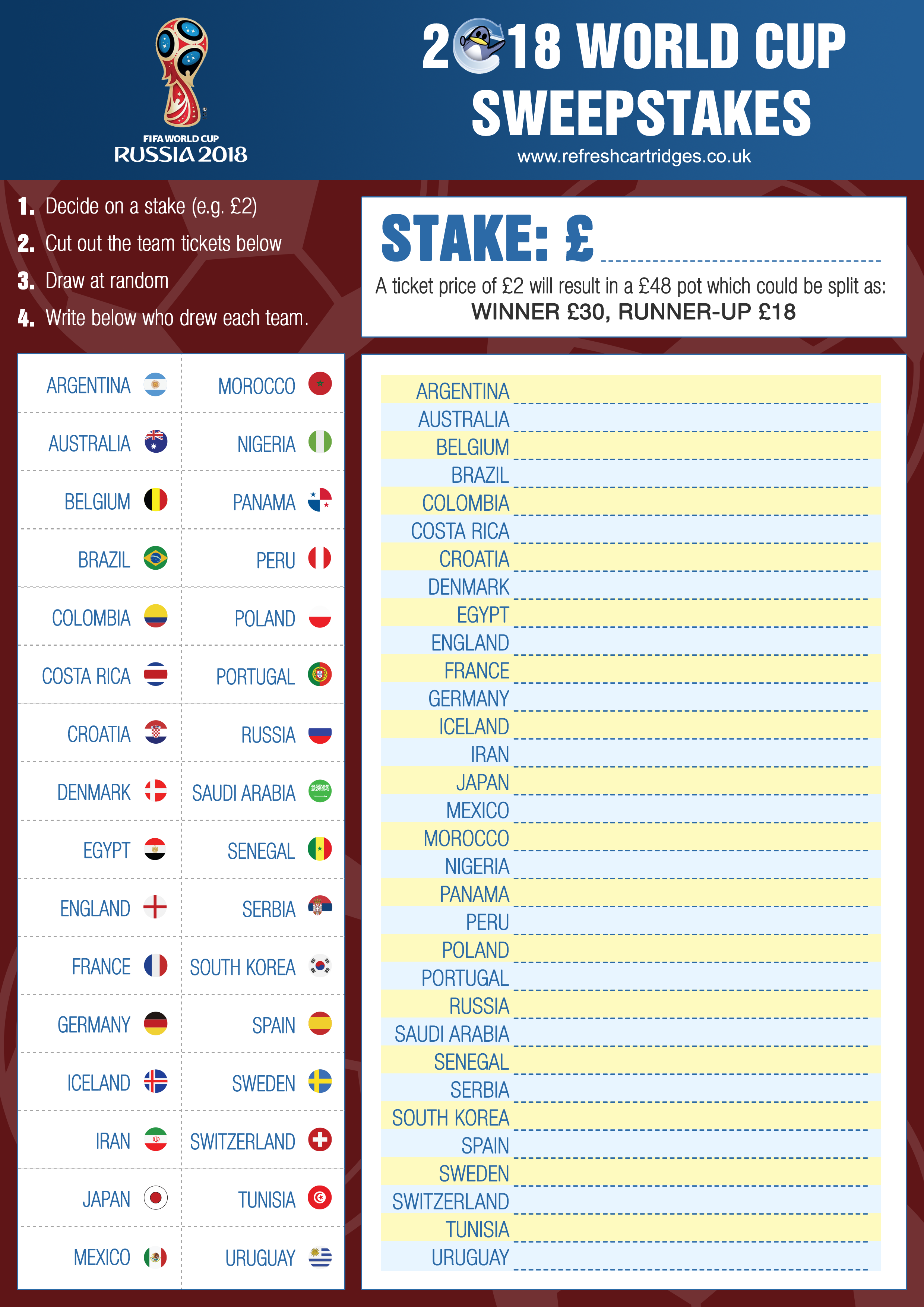World Cup Printable Wall Chart