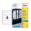 Avery Inkjet Filing Label Lever Arch File 200x60mm 4 Per A4 Sheet White (Pack 10