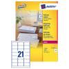 Avery White 63.5 x 38.1 mm Self Adhesive Laser Address Labels - 21 Per Page