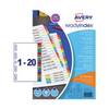 Avery Readyindex Divider 1-20 A4 Punched 190gsm Card White with Coloured Mylar T