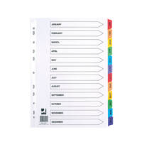 Q-Connect Multi-Punched January-December Reinforced Multi-Colour A4 Index Pre-Printed Tabs (KF01524)
