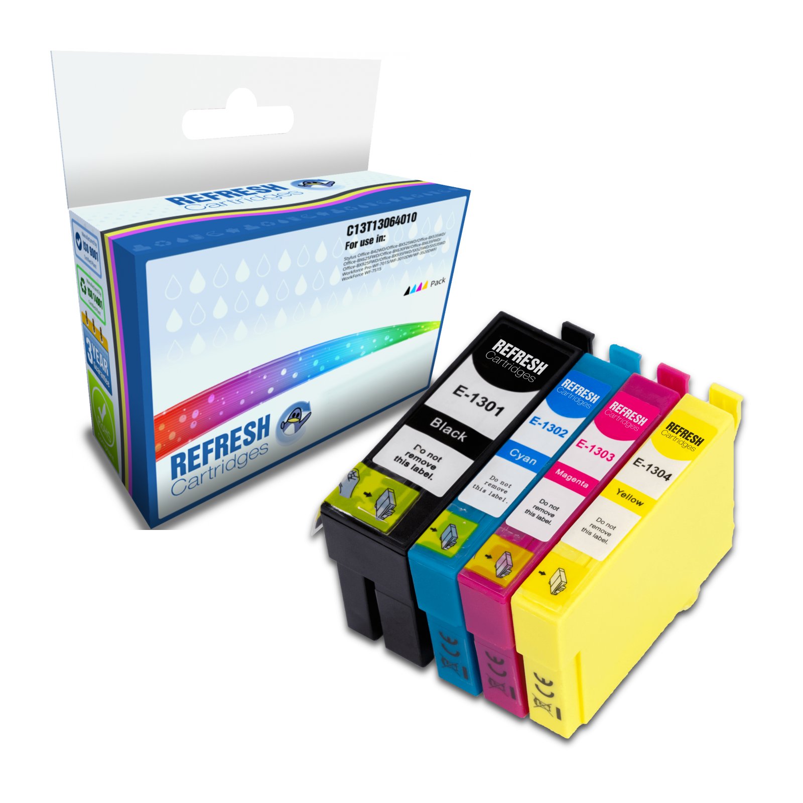 Remanufactured Everyday Valuepack of T1301, T1302, T1303 & T1304 Extra High Capacity Replacement Ink Cartridges for Epson Printers
