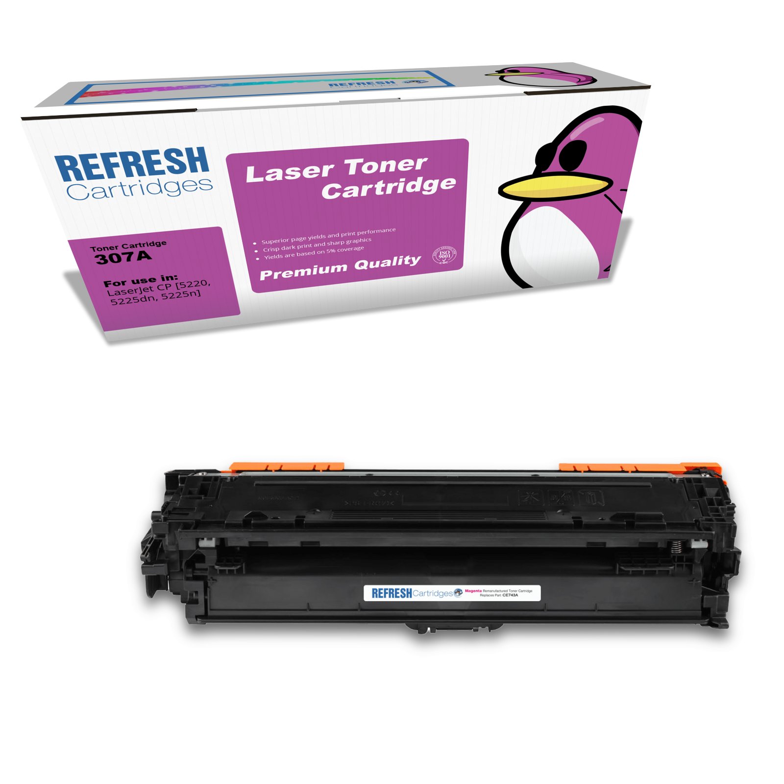 Remanufactured 307A (CE743A) Magenta Toner Cartridge Replacement for HP Printers