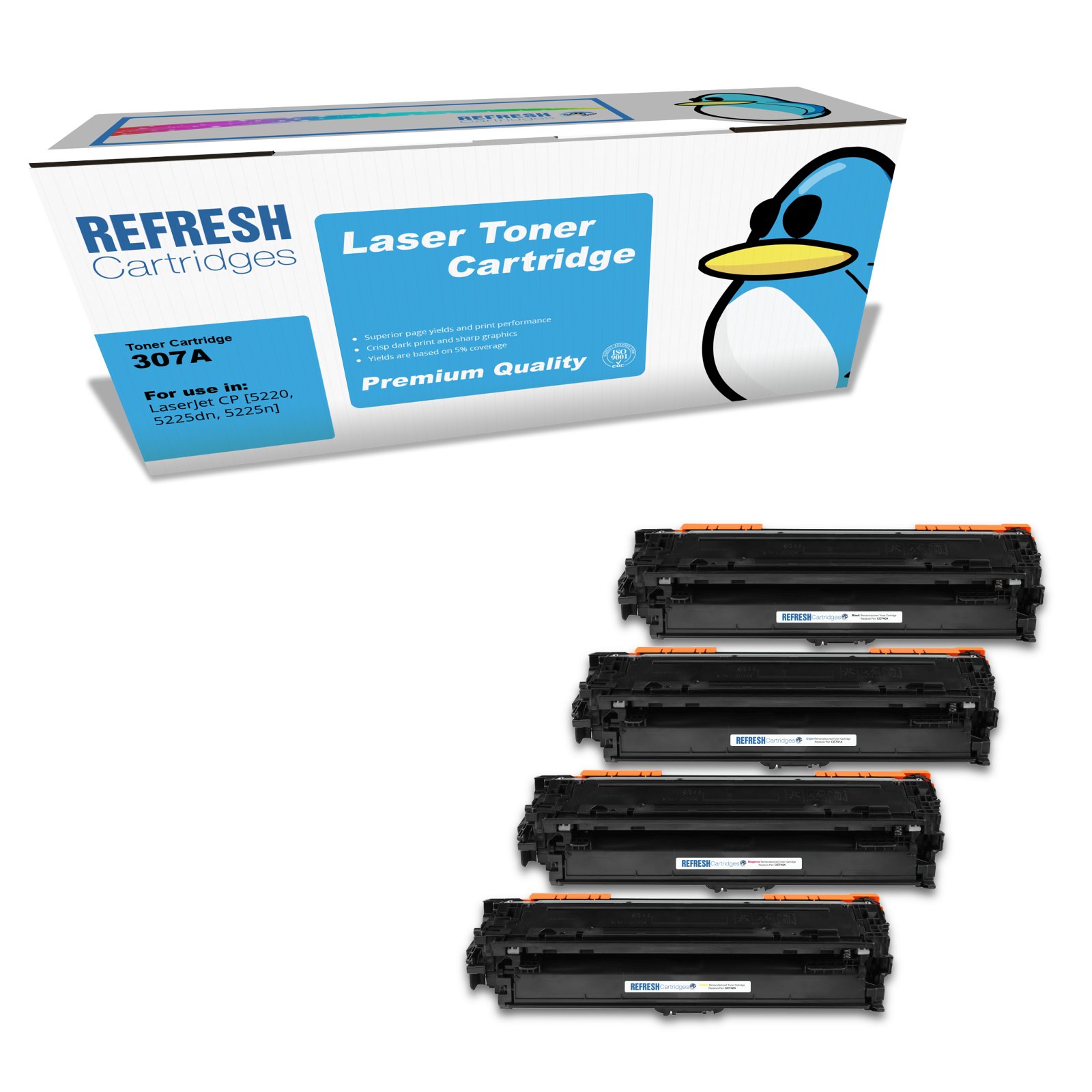 Remanufactured Everyday Valuepack of 307A (CE740A/CE741A/CE742A/CE743A) Replacement Toner Cartridges for HP Printers