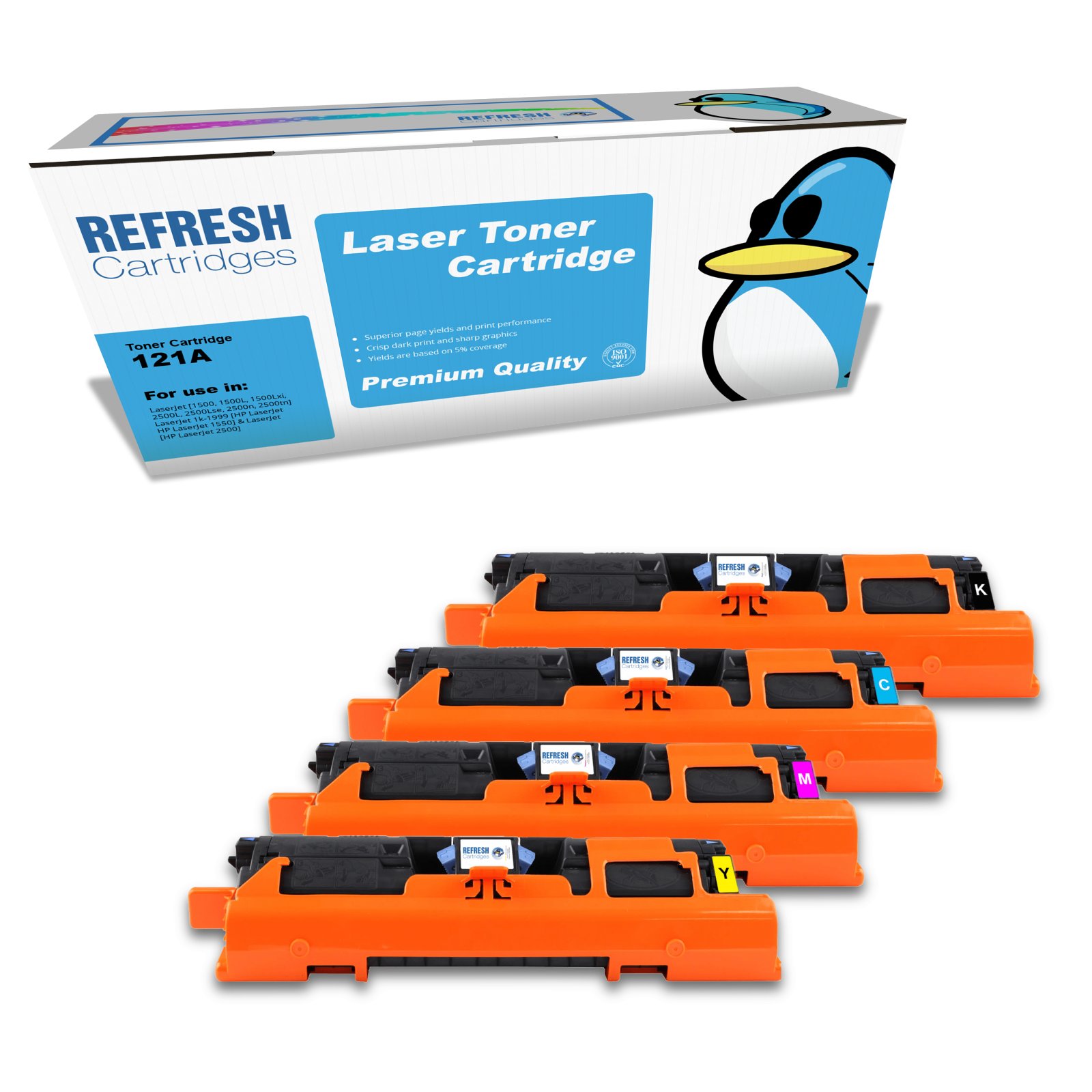 Remanufactured Everyday Valuepack of 121A (C9700A/C9701A/C9703A/C9702A) Replacement Toner Cartridges for HP Printers