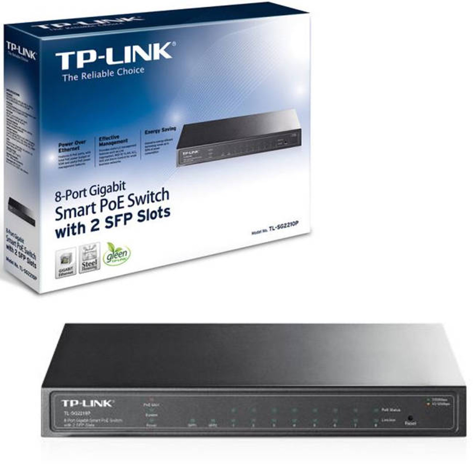 TP-LINK (TL-SG2210P) 8 Port Gigabit Poe Smart Switch / 2 X SFP Ports / Steel Case