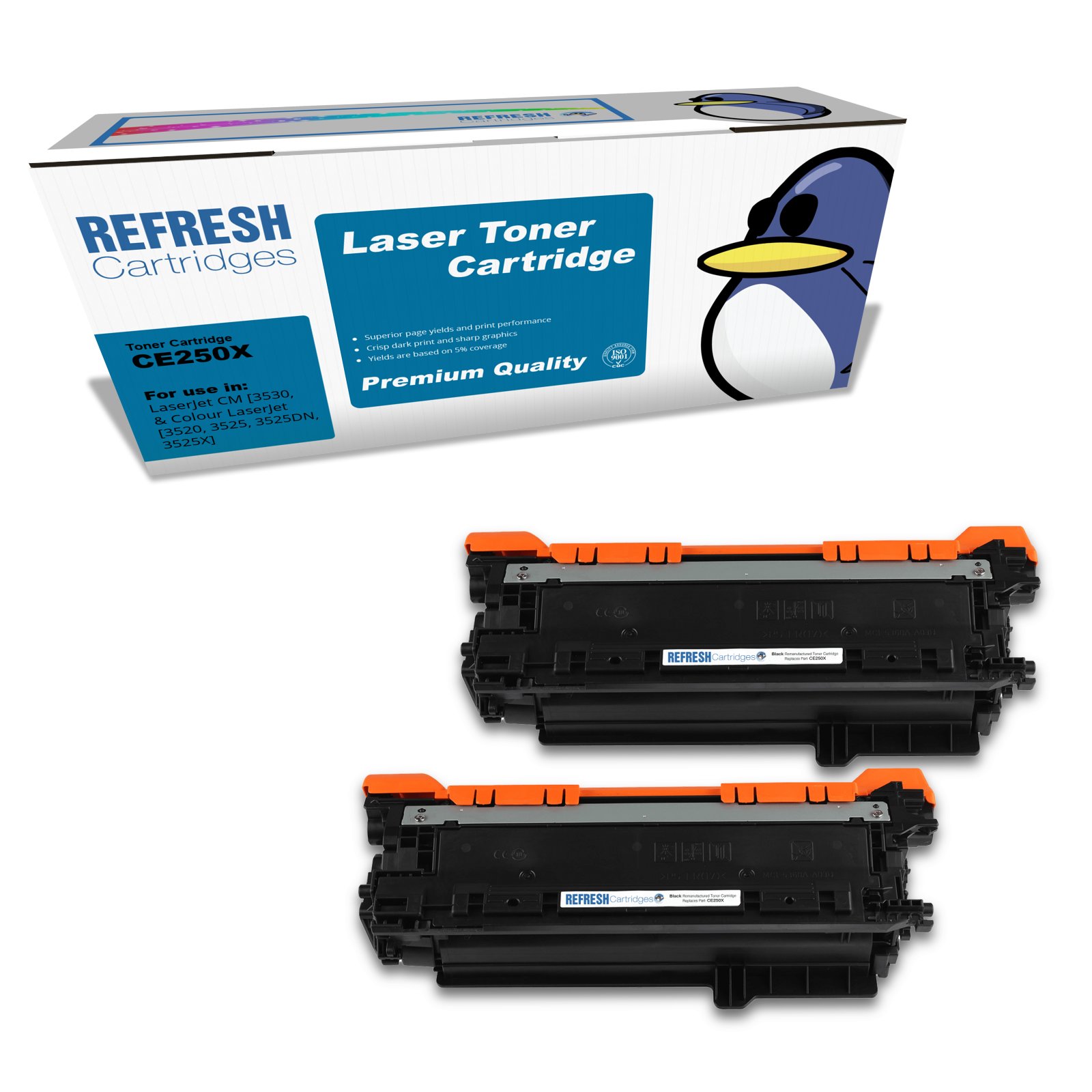 Remanufactured 504X (CE250XD) High Capacity Black Toner Cartridge Twin Pack Replacement for HP Printers