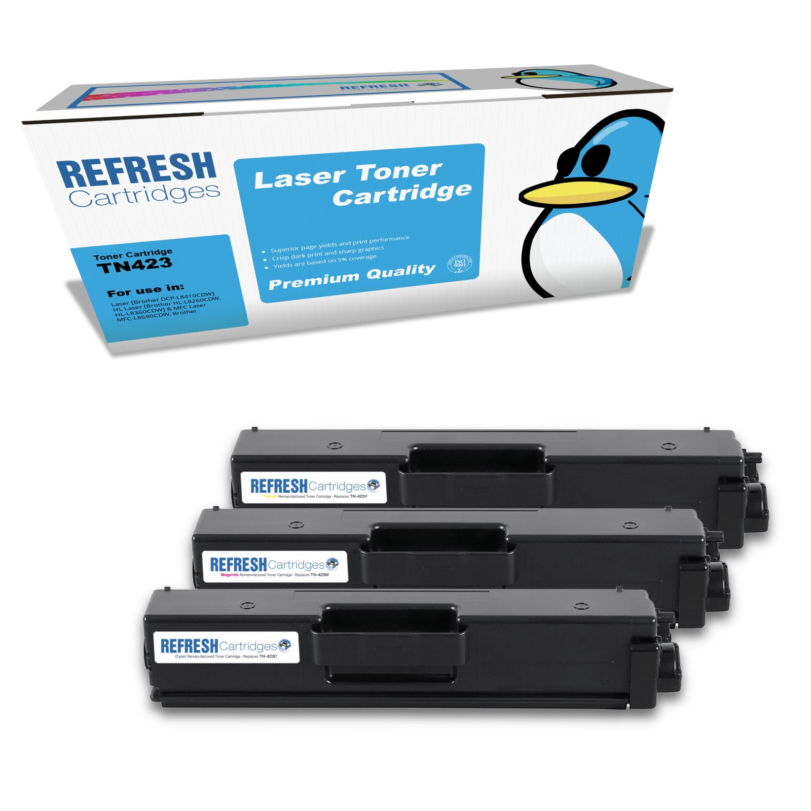 Remanufactured Colour Valuepack of TN423C/M/Y High Capacity Colour Replacement Toner Cartridges for Brother Printers