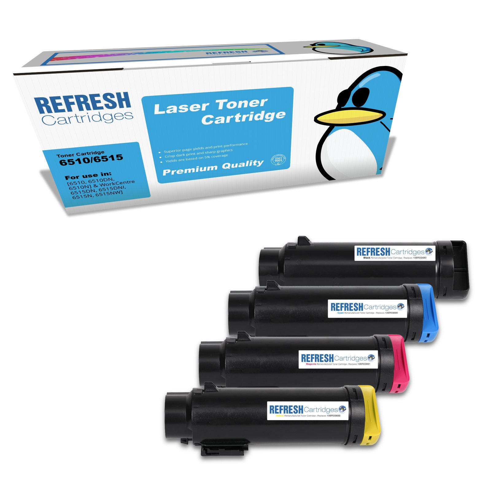 Remanufactured Everyday Valuepack of 106R03480/690/691/692 Extra High Capacity Replacement Toner Cartridges for Xerox Printers