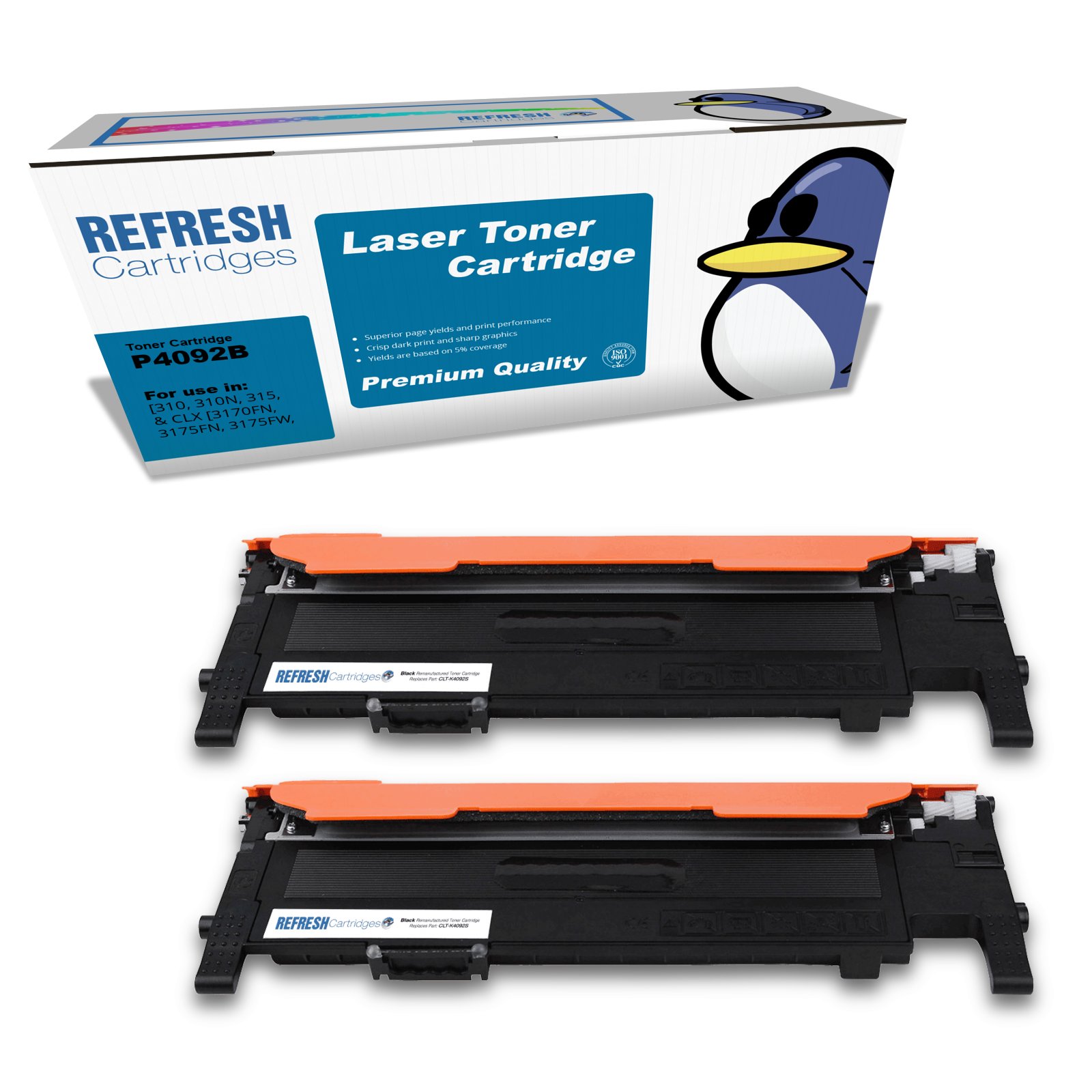Remanufactured K4092S (CLT-P4092B/ELS) Black Replacement Toner Cartridges Twin Pack for Samsung Printers
