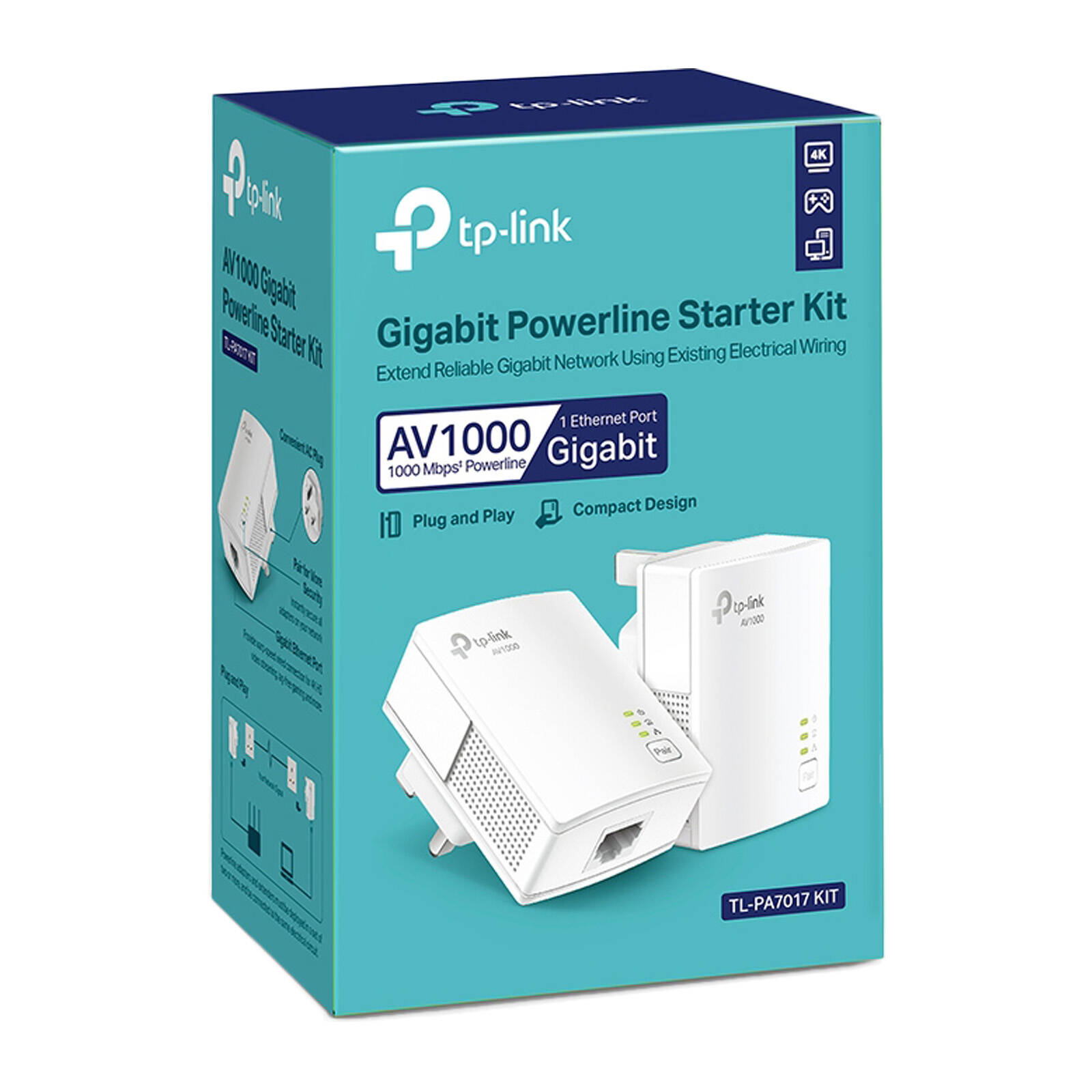 TP-Link (TL-PA7017 KIT) AV1000 Gigabit Powerline Home Plug Adapter Starter Kit