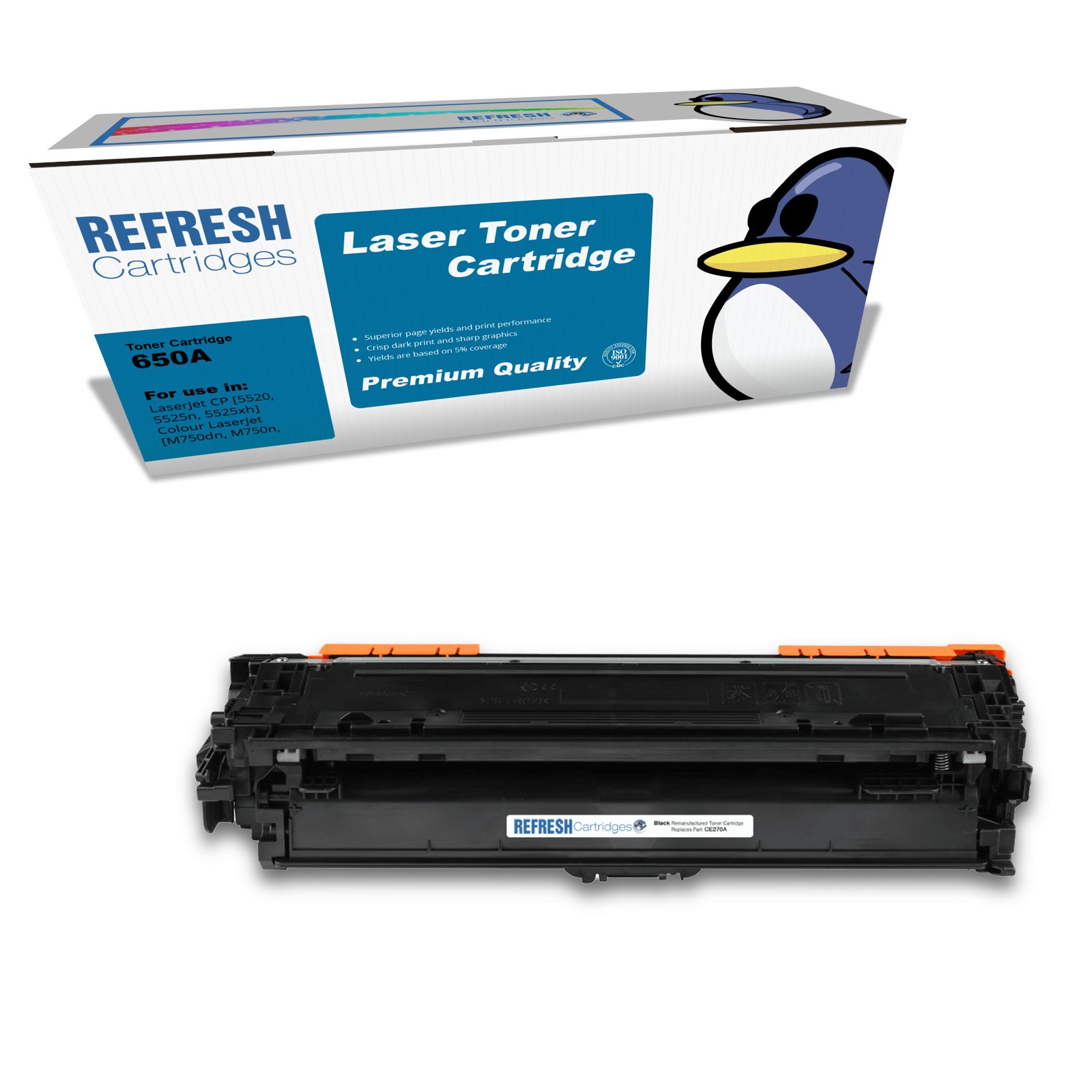 Remanufactured 650A (CE270A) Black Toner Cartridge Replacement for HP Printers