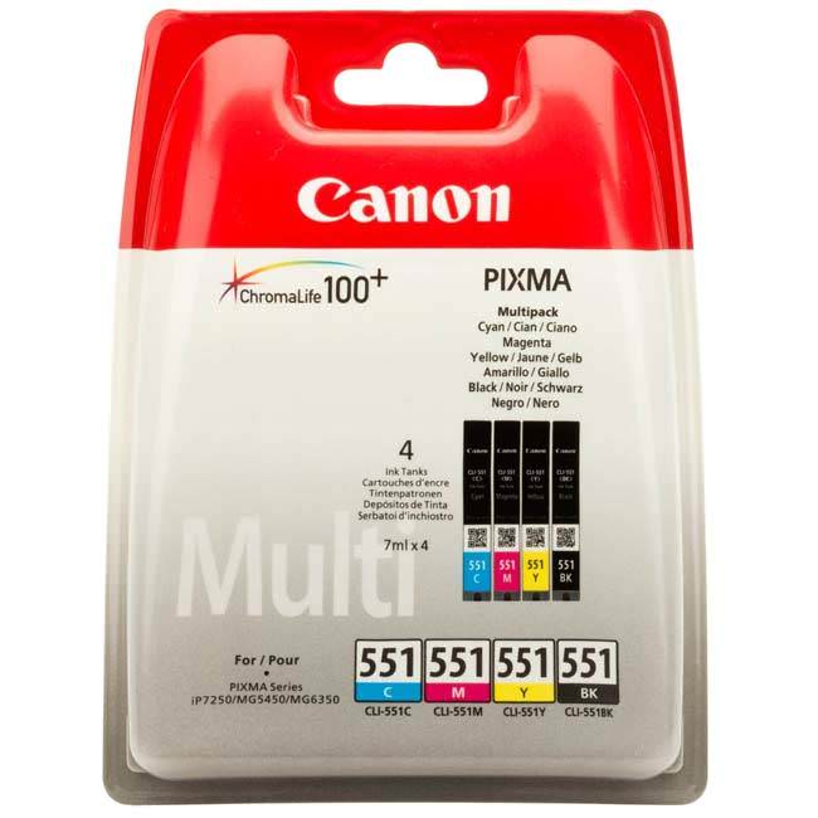 Original Canon CLI-551BK/C/M/Y Colour Ink Cartridge Multipack (509B009)