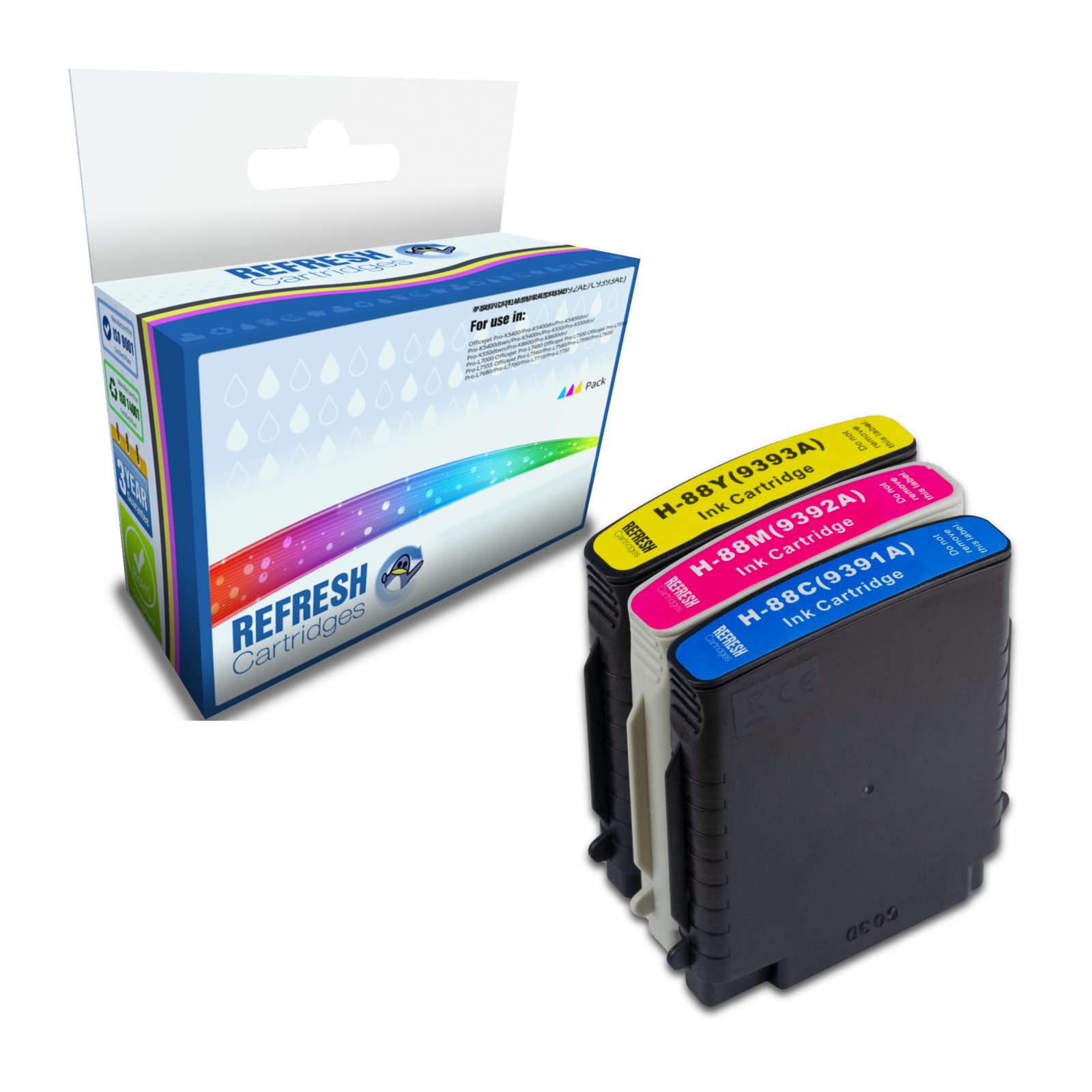 Remanufactured Colour Valuepack of 88XL C, M & Y (C9391AE/C9392AE/C9393AE) 3x Colour Replacement Ink Cartridges for HP Printers