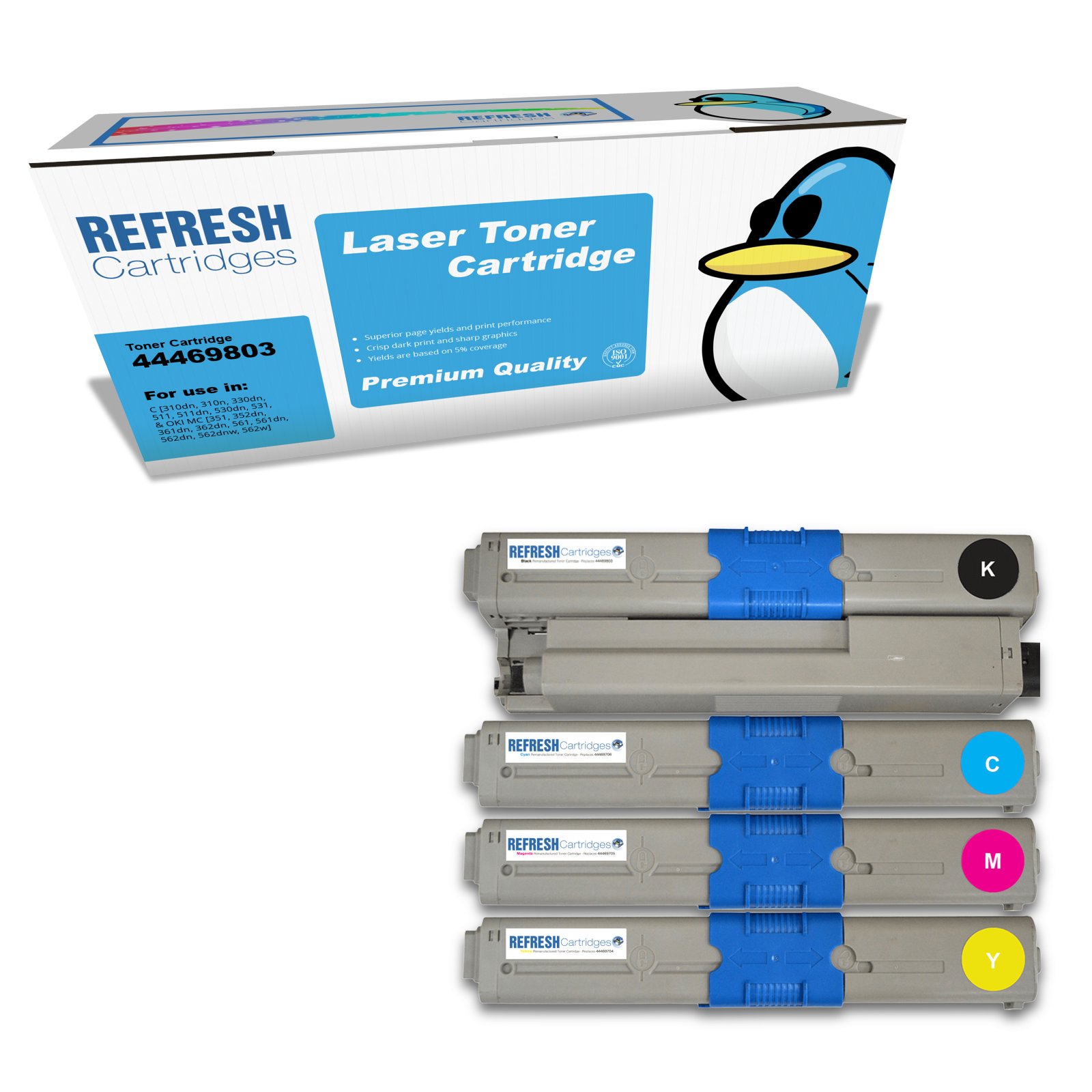 Remanufactured Everyday Valuepack of 44469803, 44469706, 44469705 and 44469704 Replacement Toner Cartridges for Oki Printers