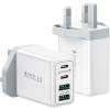 Twin pack of: Suiwel 4 Port Fast Charger. 2x USB A & 2x USB C Ports. UK 3 Pin Pl